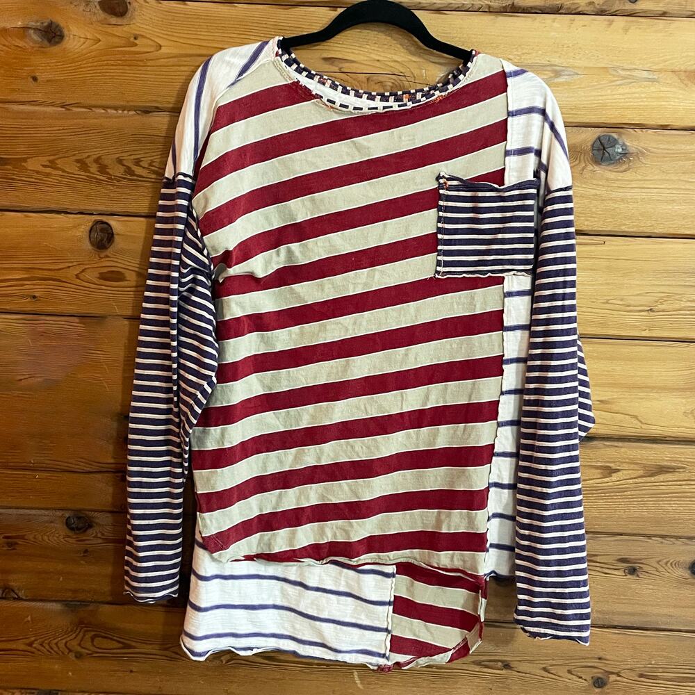Free People Stripey Prep Long Sleeve T-Shirt Size Medium